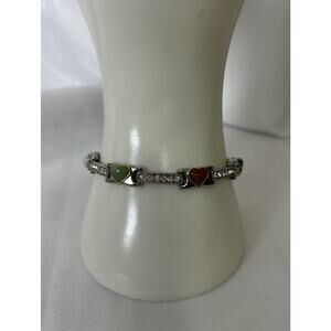 Vintage Silver Tone Magnetic Multicolor Heart Rhinestone Bracelet. Measures 7”